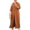 imageCHICME Womens 2 Piece Casual Outfits 2025 Long Sleeve Button Down Longline Shirt and Wide Leg Pants Set Lounge SetDark Brown