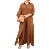 imageCHICME Womens 2 Piece Casual Outfits 2025 Long Sleeve Button Down Longline Shirt and Wide Leg Pants Set Lounge SetDark Brown
