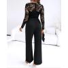 imageCHICME Womens Dressy Lace Jumpsuit 2025 Casual Fall Long Sleeve VNeck Straight Leg OverallsAblack