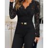 imageCHICME Womens Dressy Lace Jumpsuit 2025 Casual Fall Long Sleeve VNeck Straight Leg OverallsAblack