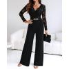 imageCHICME Womens Dressy Lace Jumpsuit 2025 Casual Fall Long Sleeve VNeck Straight Leg OverallsAblack