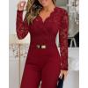 imageCHICME Womens Dressy Lace Jumpsuit 2025 Casual Fall Long Sleeve VNeck Straight Leg OverallsWine Red
