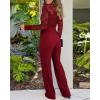 imageCHICME Womens Dressy Lace Jumpsuit 2025 Casual Fall Long Sleeve VNeck Straight Leg OverallsWine Red