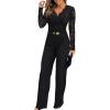 imageCHICME Womens Dressy Lace Jumpsuit 2025 Casual Fall Long Sleeve VNeck Straight Leg OverallsAblack