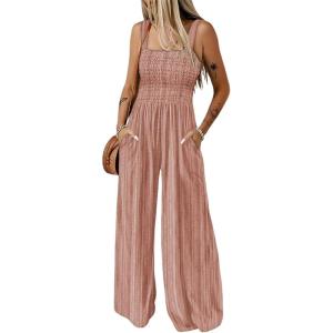 imageCHICME Womens Casual Jumpsuits Tie Dye Print Square Neck Sleeveless Wide Leg Jumpsuit Casual OverallsOrange