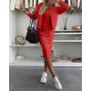 imageCHICME Womens 2 Piece Casual Outfit 2025 Square Neckline Sleeveless Bodycon Midi Dress with Back Slit and Bomber Jacket SetRed