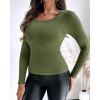 imageCHICME Women Seamless Builtin Bra Long Sleeve Shirts 2025 U Neck Knit TShirts Basic Tops Fall OutfitsArmy Green