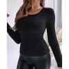 imageCHICME Women Seamless Builtin Bra Long Sleeve Shirts 2025 U Neck Knit TShirts Basic Tops Fall OutfitsBlack