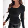 imageCHICME Women Seamless Builtin Bra Long Sleeve Shirts 2025 U Neck Knit TShirts Basic Tops Fall OutfitsBlack