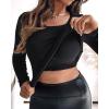 imageCHICME Women Seamless Builtin Bra Long Sleeve Shirts 2025 U Neck Knit TShirts Basic Tops Fall OutfitsBlack