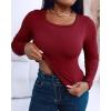 imageCHICME Women Seamless Builtin Bra Long Sleeve Shirts 2025 U Neck Knit TShirts Basic Tops Fall OutfitsWine Red