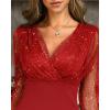 imageCHICME Womens Glitter Party Dress 2025 VNeck Mesh Sheer Lantern Sleeve Mini Dresses Zipper Back Slim Fit Evening DressRed