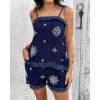 imageChicMe 2 Piece Geometric Embroidery Spaghetti Strap Tassel Design Square Neck Top Casual Shorts SetDark Blue