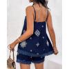 imageChicMe 2 Piece Geometric Embroidery Spaghetti Strap Tassel Design Square Neck Top Casual Shorts SetDark Blue