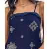 imageChicMe 2 Piece Geometric Embroidery Spaghetti Strap Tassel Design Square Neck Top Casual Shorts SetDark Blue