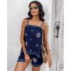 imageChicMe 2 Piece Geometric Embroidery Spaghetti Strap Tassel Design Square Neck Top Casual Shorts SetDark Blue