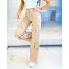 imageCHICME Womens High Waist Cargo Pants Zipper Fly Flap Pockets Design Elastic Back Waist Wide Leg Baggy PantsApricot