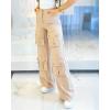 imageCHICME Womens High Waist Cargo Pants Zipper Fly Flap Pockets Design Elastic Back Waist Wide Leg Baggy PantsApricot