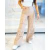 imageCHICME Womens High Waist Cargo Pants Zipper Fly Flap Pockets Design Elastic Back Waist Wide Leg Baggy PantsApricot