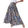 imageCHICME Boho Floral Shirred High Waisted Wide Leg Pants Flowy Trousers Summer Beach Vacation WearBlue