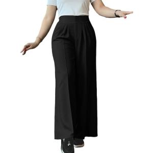 imageCHICME Work Pants for Women High Waist Wide Leg with Button Front and Side Pockets Work Pants Business Casual TrousersBlack