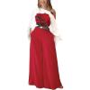 imageCHICME 2 Piece Sets for Women Off Shoulder Lantern Sleeve Top Flowy Rose Print Wide Leg Pants SetRed