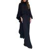 imageCHICME 2 Pieces Outfits for Women HighLow Ruffles Hem Cape Top and Casual Wide Leg Pants Travel Matching SetsBlack