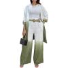 imageCHICME Womens 2 Piece Outfits Ombre Print Long Sleeve Blouse Casual High Waist Wide Leg Pants Set Without BeltDark Green