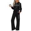imageCHICME Womens 2 Piece Outfits Spring 2026 Cropped Hoodie and Wide Leg Sweatpants Casual TracksuitBlack B
