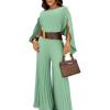 imageCHICME Womens 2 Piece Pleated Outfit Set Stylish Asymmetrical One Shoulder Top ampamp High Waist Wide Leg PantsLight Green