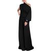 imageCHICME Womens Elegant 2 Piece Outfits One Shoulder Lantern Sleeve Side Slit Top and Flowy Wide Leg Pants SetBlack