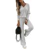 imageCHICME Womens Lounge Sets 2 Piece Ribbed Knit V Neck Long Sleeve Top Elastic Waist Wide Leg Pants Matching SweatsuitsLight Gray