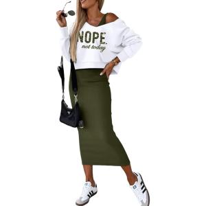 imageCHICME Womens 2 Piece Outfits Dress Set Spring 2026 VNeck Crop Hoodie Sweatshirt Top and Sleeveless Dress SetArmy Green