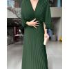 imageCHICME Womens Pleated Maxi Dress V Neck Batwing Sleeve Backless Zipper Back Evening Wedding Guest Dress