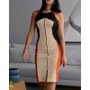 imageCHICME Womens Summer Bodycon Midi Dress Sleeveless Color Block Front Slit Zipper Party Work Dress