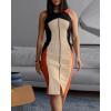 imageCHICME Womens Summer Bodycon Midi Dress Sleeveless Color Block Front Slit Zipper Party Work Dress