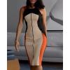 imageCHICME Womens Summer Bodycon Midi Dress Sleeveless Color Block Front Slit Zipper Party Work Dress