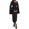 imageCHICME Asymmetrical Foldover Neck Lace Long Sleeve Bodycon Dress for Women Elegant Split Sleeve Cocktail Party DressBlack