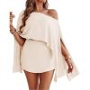 imageCHICME Womens 3 Piece Summer Outfits Off Shoulder Batwing Sleeve Tops with Bandeau and Skorts Sets Casual Vacation OutfitApricot