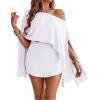 imageCHICME Womens 3 Piece Summer Outfits Off Shoulder Batwing Sleeve Tops with Bandeau and Skorts Sets Casual Vacation OutfitWhite