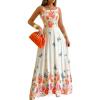 imageCHICME Womens Floral Butterfly Print Maxi Dress Quare Neck Strap Shirred Bodice Flowy A Line Boho Summer Beach Dress
