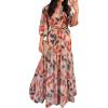 imageCHICME Womens Summer Boho Maxi Dress V Neck 34 Puff Sleeve Floral Print Casual Vacation Beach Long DressMulticolor