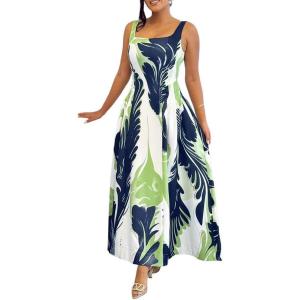 imageCHCIME Womens Summer Floral Boho Dress Square Neck Spaghetti Strap Flowy A Line Sundress Beach Vacation Maxi DressesAlight Green