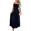 imageCHCIME Maxi Dress for Women French Style Square Neck Adjustable Straps Backless Pleated Vacation DressBlack