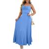 imageCHCIME Maxi Dress for Women French Style Square Neck Adjustable Straps Backless Pleated Vacation DressBlue