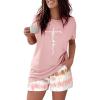 imageCHICME Pajamas Set for Women 2 Piece Pjs Lounge Set Soft Short Sleeve Tops and Sleep Shorts with PocketDpink