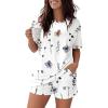 imageCHICME Pajamas Set for Women 2 Piece Pjs Lounge Set Soft Short Sleeve Tops and Sleep Shorts with PocketWhite