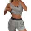 imageCHICME Women 2 Pieces Pajama Set Sleeveless Built In Bra Tank and Shorts Set Lace Trim PJ Sets LoungewearAgray