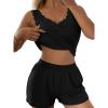 imageCHICME Women 2 Pieces Pajama Set Sleeveless Built In Bra Tank and Shorts Set Lace Trim PJ Sets LoungewearBblack