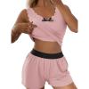 imageCHICME Women 2 Pieces Pajama Set Sleeveless Built In Bra Tank and Shorts Set Lace Trim PJ Sets LoungewearDpink